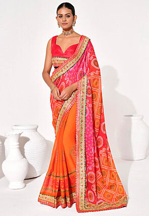 Half N Half Georgette Saree in Orange