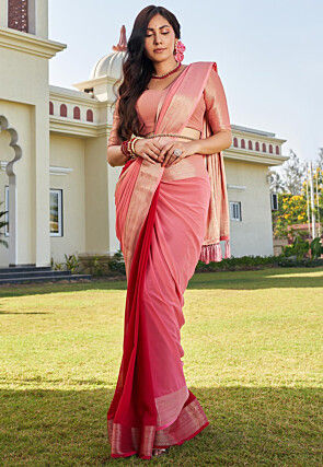 Half N Half Georgette Saree in Peach and Red