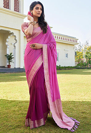 Half N Half Georgette Saree in Pink and Wine