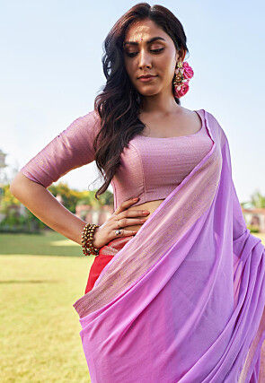 Half N Half Georgette Saree in Purple and Red