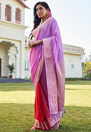 Half N Half Georgette Saree in Purple and Red