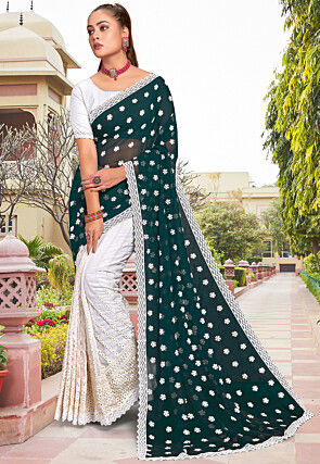 White Kanjeevaram Silk Saree with Black Zari Border - Tulsi Weaves