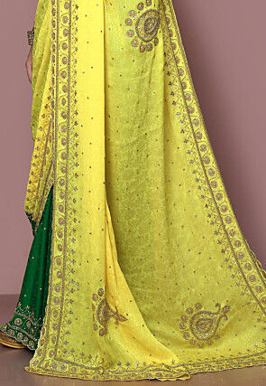 Half N Half Georgette Saree in Yellow and Green