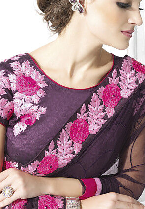 Half N Half Net Saree in Violet and Pink