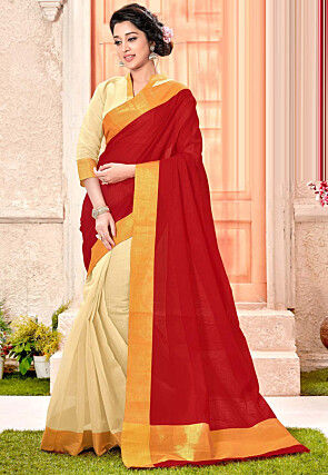 Viscose and Vichitra Silk Zari Saree in Golden | Saree designs, Half saree,  Saree