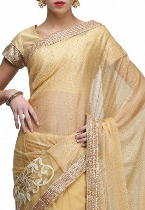 Half N Half Rubber Printed Georgette Saree in Beige