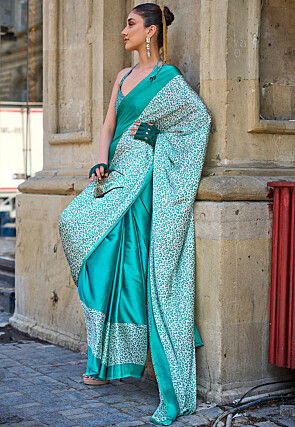 Half N Half Satin Crepe Saree in Sea Green