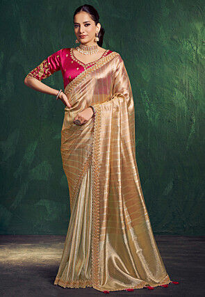 Half N Half Tissue Silk Saree in Peach and Golden
