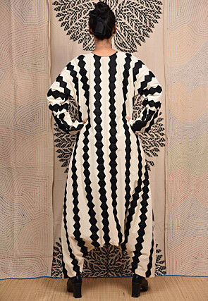 Hand Applique Pure Cotton Jumpsuit in Beige and Black