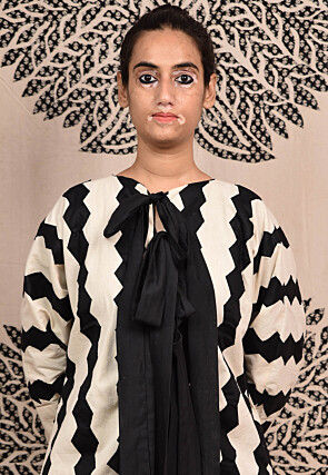 Hand Applique Pure Cotton Jumpsuit in Beige and Black