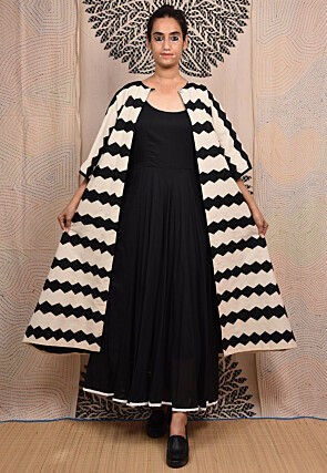 Hand Applique Pure Cotton Maxi Dress in Black