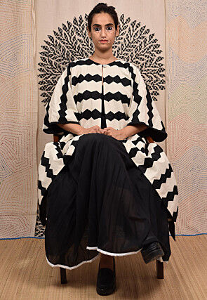 Hand Applique Pure Cotton Maxi Dress in Black