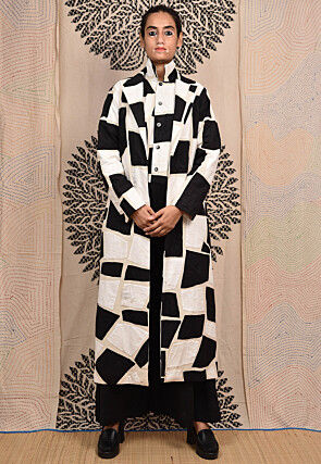 Hand Applique Pure Cotton Maxi Dress in White and Black