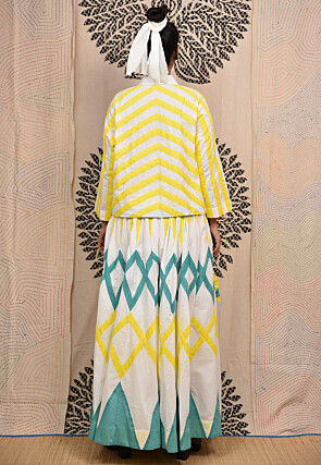 Hand Applique Pure Cotton Shirt Set in Yellow and White