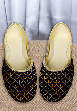 Hand Block Printed Art Silk Women Jutti in Black