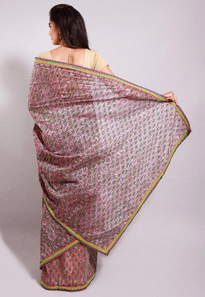 Hand Block Printed Chanderi Cotton Saree in Old Rose