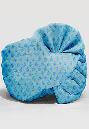 Hand Block Printed Chanderi Cotton Unisex Turban in Pastel Blue