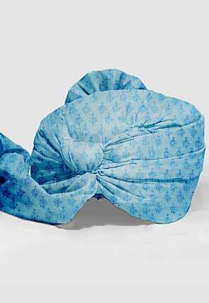 Hand Block Printed Chanderi Cotton Unisex Turban in Pastel Blue