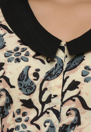 Hand Block Printed Cotton Blouse in Beige