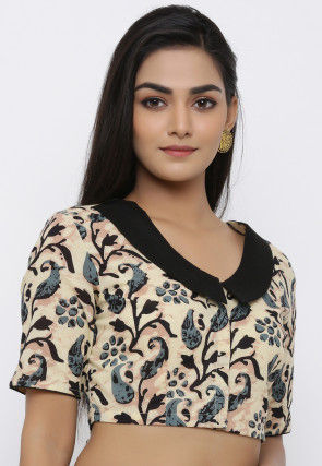 Hand Block Printed Cotton Blouse in Beige