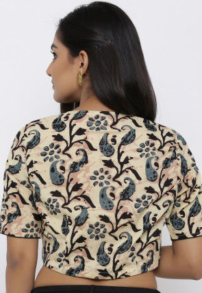 Hand Block Printed Cotton Blouse in Beige