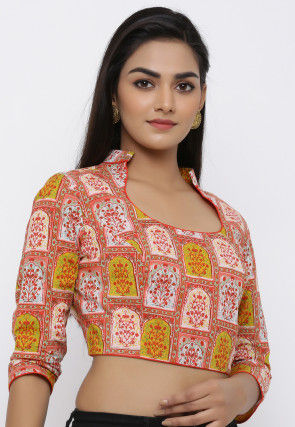 Hand Block Printed Cotton Blouse in Multicolor