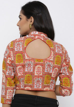 Hand Block Printed Cotton Blouse in Multicolor