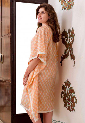 Hand Block Printed Cotton Kaftan in Peach