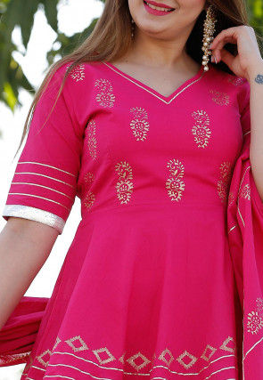 Hand Block Printed Cotton Lehenga in Pink