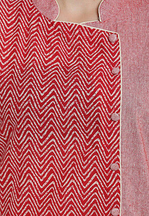 Hand Block Printed Cotton Linen Top in Red