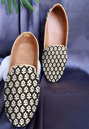 Hand Block Printed Cotton Loafer in Charcoal Black