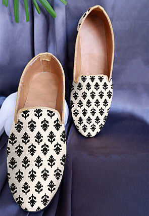 Hand Block Printed Cotton Loafer in Off White