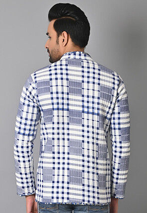 Hand Block Printed Cotton Reversible Warm Jacket in Blue
