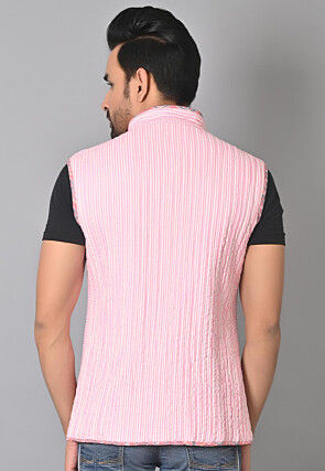 Hand Block Printed Cotton Reversible Warm Jacket in Peach