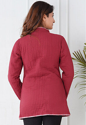 Block Printed Cotton Reversible Warm Jacket in Pink and Grey