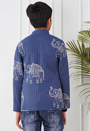 Hand Block Printed Cotton Reversible Jacket in Indigo Blue