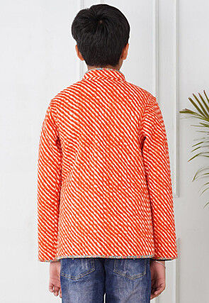 Hand Block Printed Cotton Reversible Jacket in Grey and Orange