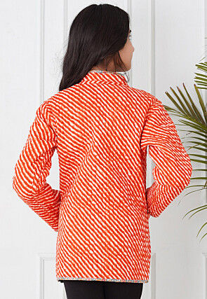 Hand Block Printed Cotton Reversible Jacket in Grey and Orange