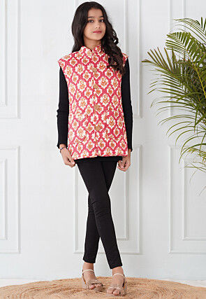 Hand Block Printed Cotton Reversible Jacket in Pink and Cream