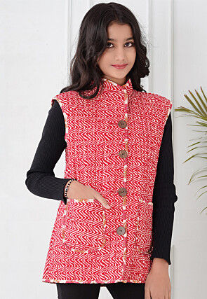 Hand Block Printed Cotton Reversible Jacket in Pink and Cream