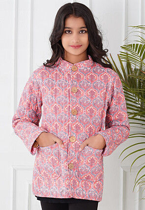 Hand Block Printed Cotton Reversible Jacket in Pink and Grey