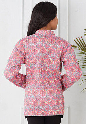 Hand Block Printed Cotton Reversible Jacket in Pink and Grey