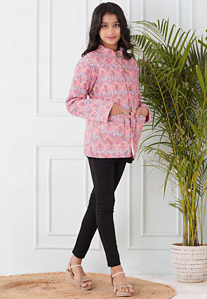 Hand Block Printed Cotton Reversible Jacket in Pink and Grey