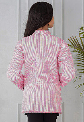 Hand Block Printed Cotton Reversible Jacket in Pink and Grey