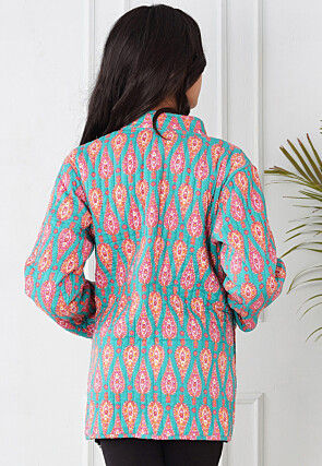 Hand Block Printed Cotton Reversible Jacket in Pink and Sea Green