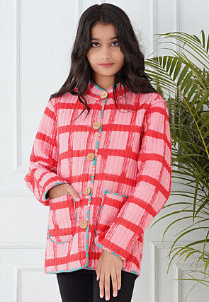 Hand Block Printed Cotton Reversible Jacket in Pink and Sea Green