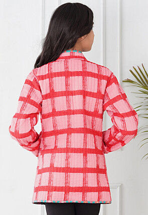 Hand Block Printed Cotton Reversible Jacket in Pink and Sea Green