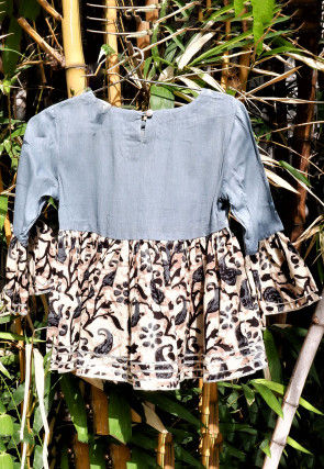Hand Block Printed Cotton Kids Top in Grey and Off White