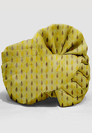 Hand Block Printed Crepe Unisex Turban in Yellow