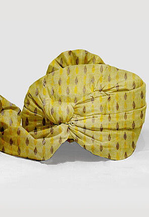 Hand Block Printed Crepe Unisex Turban in Yellow